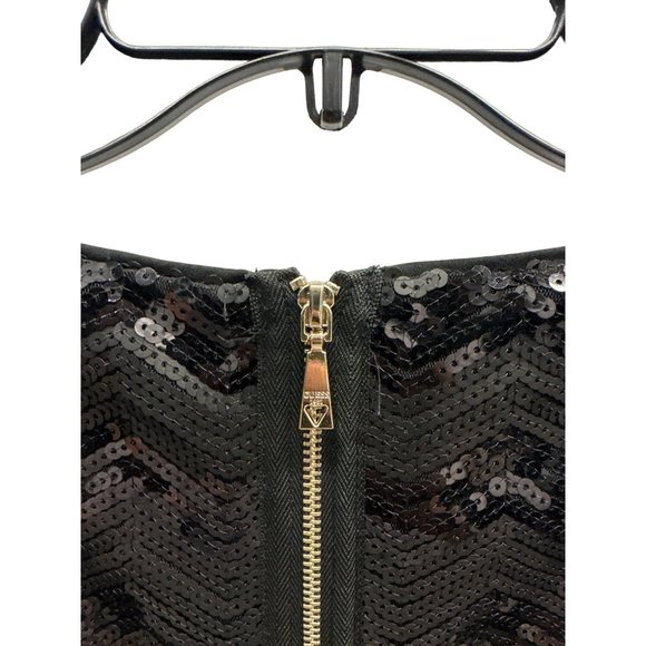 Guess Black Sequin Chevron Pattern Sleeveless Bodycon Dress 8 - Picture 5 of 7